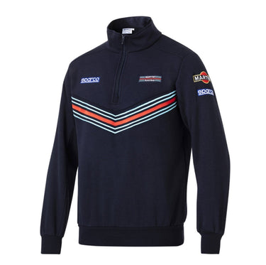 Sparco Martini Half Zip Jacket in solid navy, front angle with Martini Racing stripes –Image